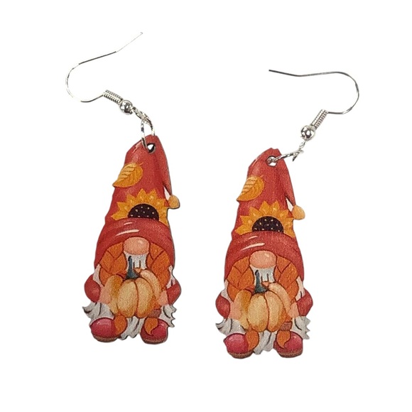 Set Of Three Wooden Gnome Fall Earrings - Picture 3 of 10